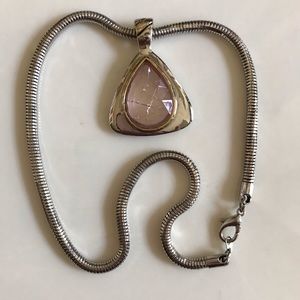 Vintage Rose Quartz Silver Gold Tone Necklace